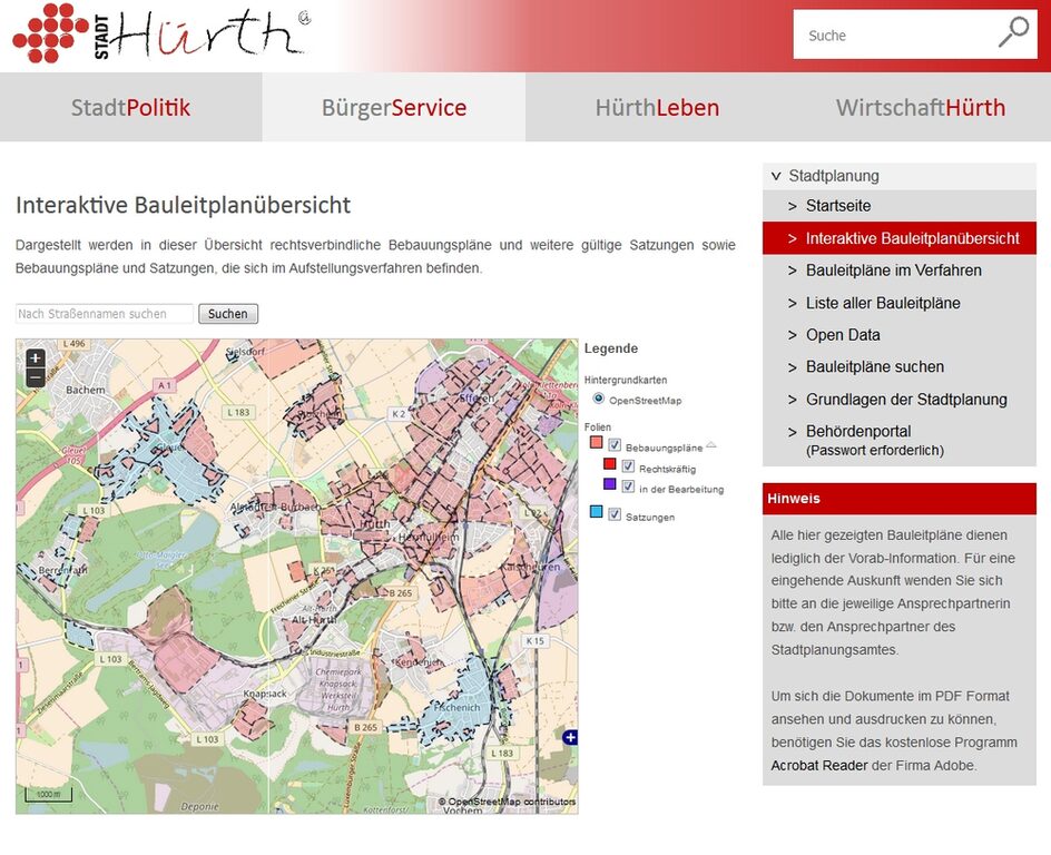 Screenshot Interaktive Bauleitplanübersicht