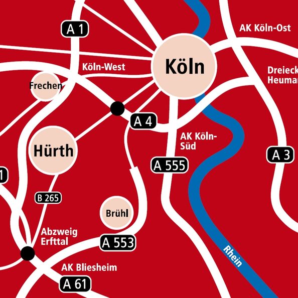 Grafik Verkehrsanbindungen Hürth mit Kfz