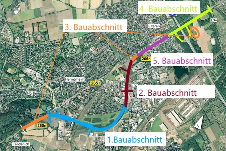 Ortsumgehung B 265 Plan mit Bauabschnitten.